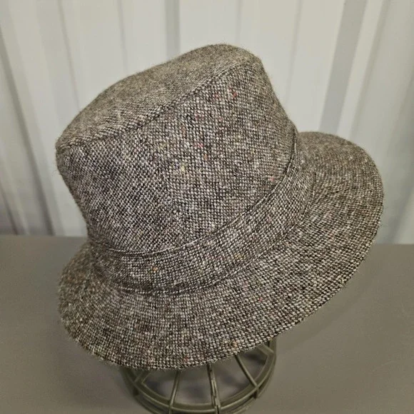 VTG Hanna Hats Hat‎ Cloche Fitted Unisex SZ S Brown Wool Tweed Donegal Ireland